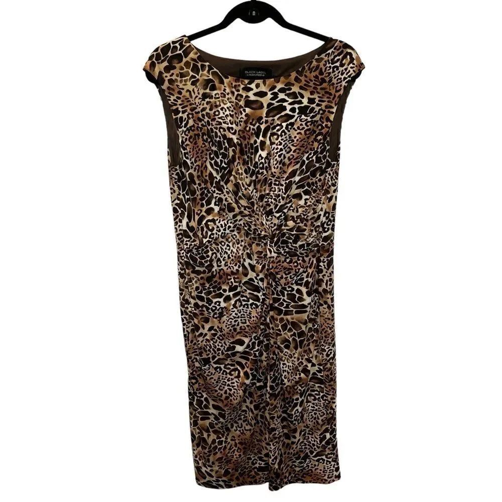 Women's Evan Picone Black Label Midi Dress Size 14 Black & Brown Animal Print